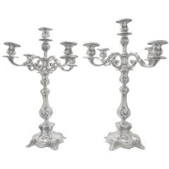 Large Pair of Silver Plated Five Branch Candelabra