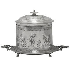 Antique English Silver Plated Oval Biscuit Barrel