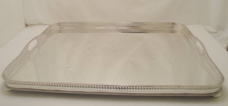 Very Large English, Silver Plated Rectangular Gallery Tray