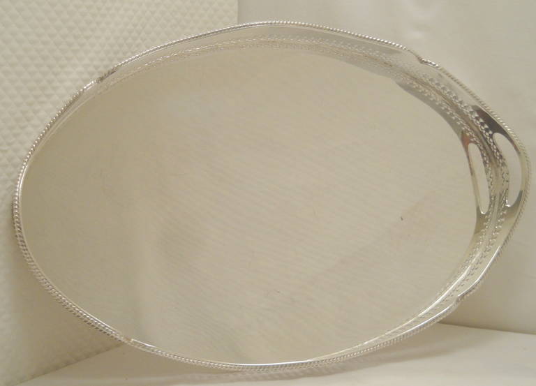 English Silver Plated Oval Gallery Tray