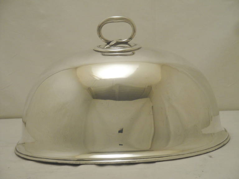 English Silverplated Elkington Meat Dome/ Closh
Date Letter D 1889
Stamped and Made By Elkington & Co Of Birmingham
Good Condition No loss of plating.
Oval Diameters 36 cms x 27 cms

Elkington & Co. was a silver manufacturer from Birmingham,
