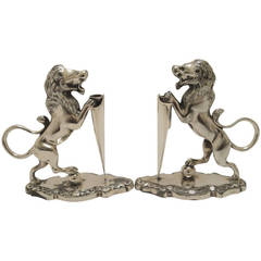 Antique Silver Plated Pair of Lion and Shield Menu Holders