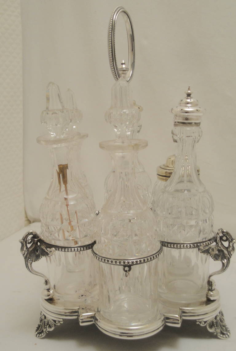British Victorian English Silver Plated Six Bottle Cruet Set