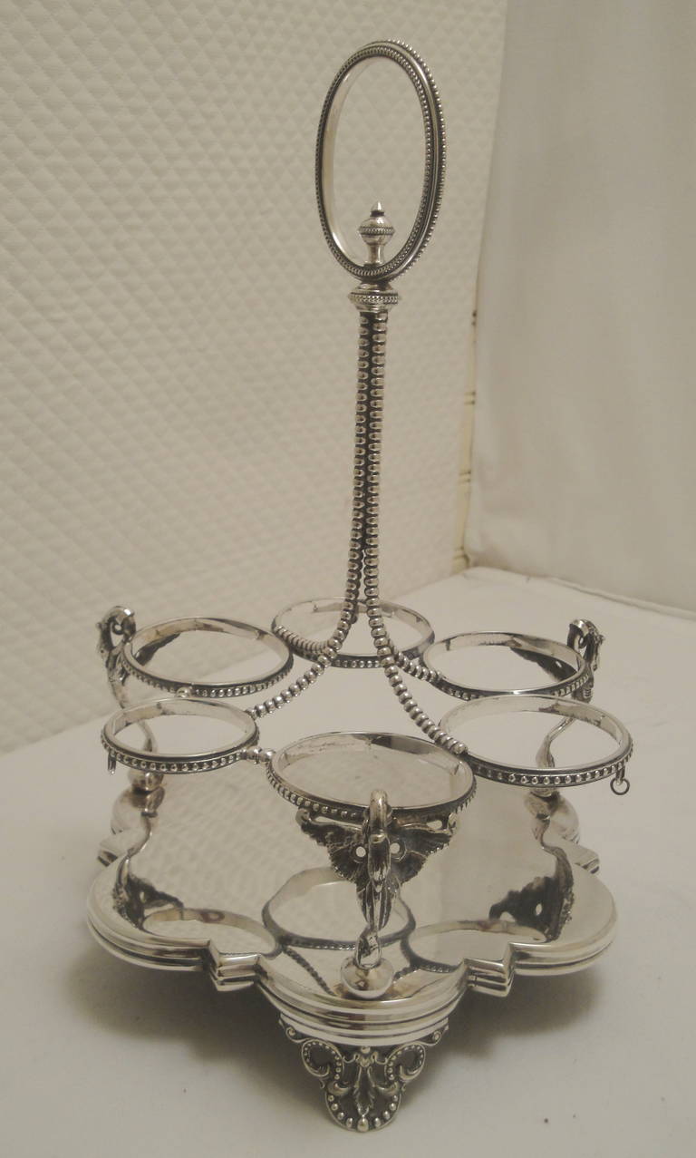 19th Century Victorian English Silver Plated Six Bottle Cruet Set