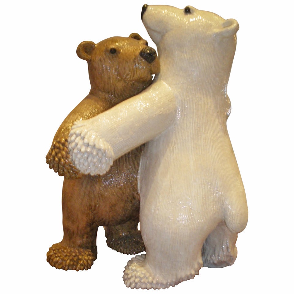 "Dancing Bears" Beautiful Sandstone and Enameled Ceramic For Sale