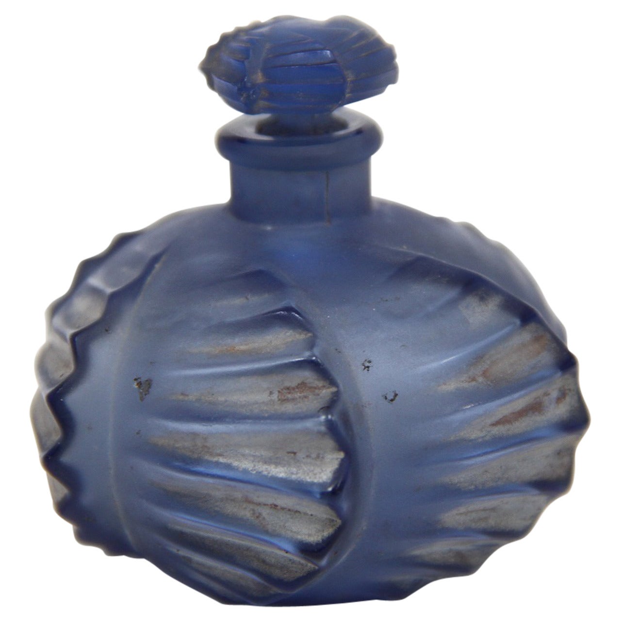 Rene Lalique Glass Flacon Camille Perfume Bottle Navy Blue For Sale