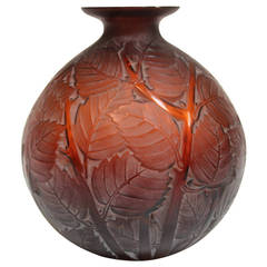 Rene Lalique Glass "Milan" Amber Vase