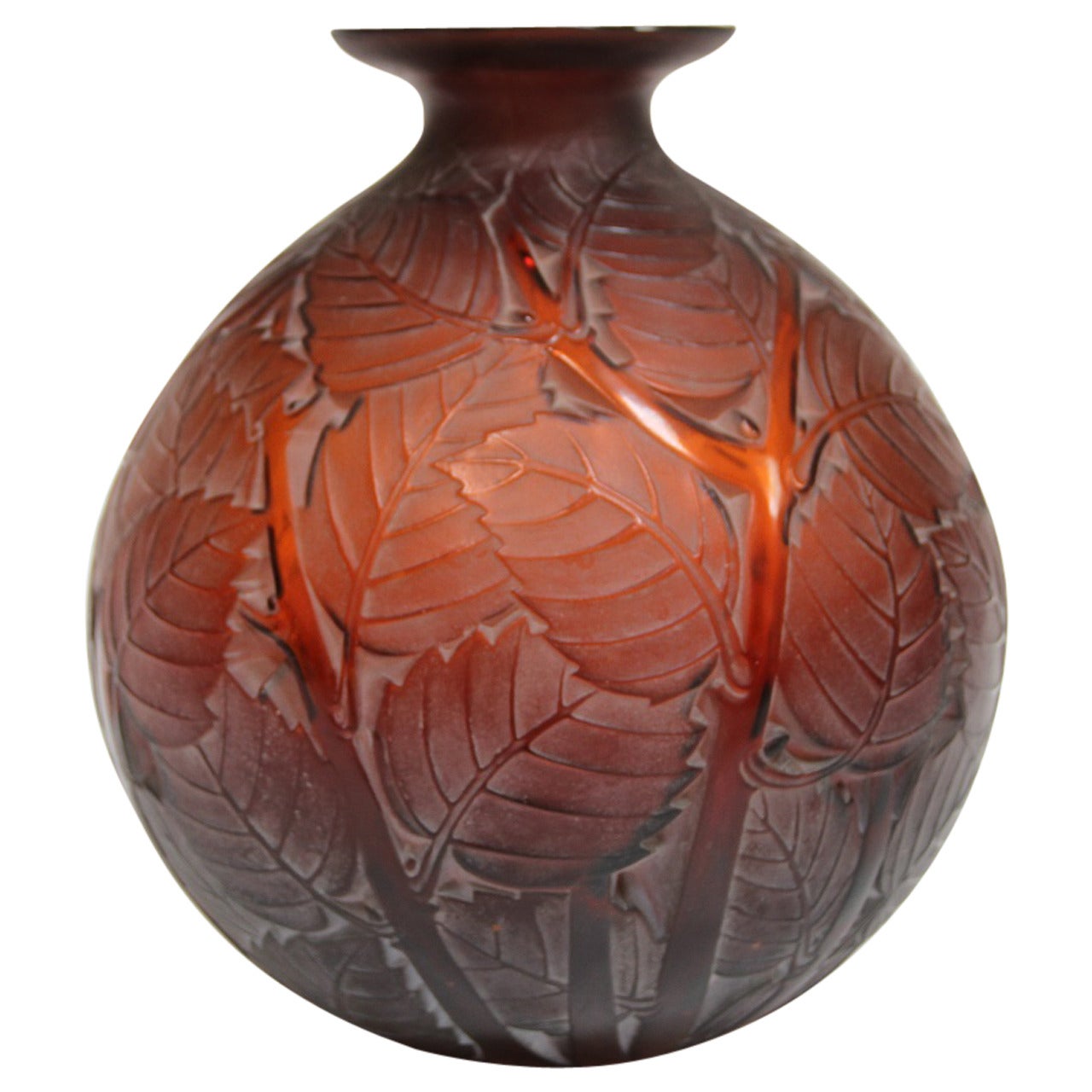 Rene Lalique Glass "Milan" Amber Vase For Sale