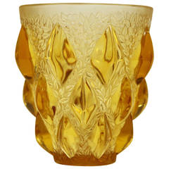 Rene Lalique "Rampillon" Glass Vase Yellow