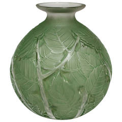 Rene Lalique "Milan" Glass Green Stain Vase