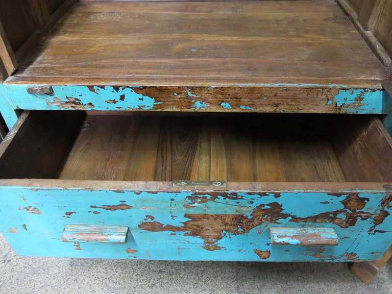 Anglo-Indian Burmese Teak Cabinet Bookcase For Sale