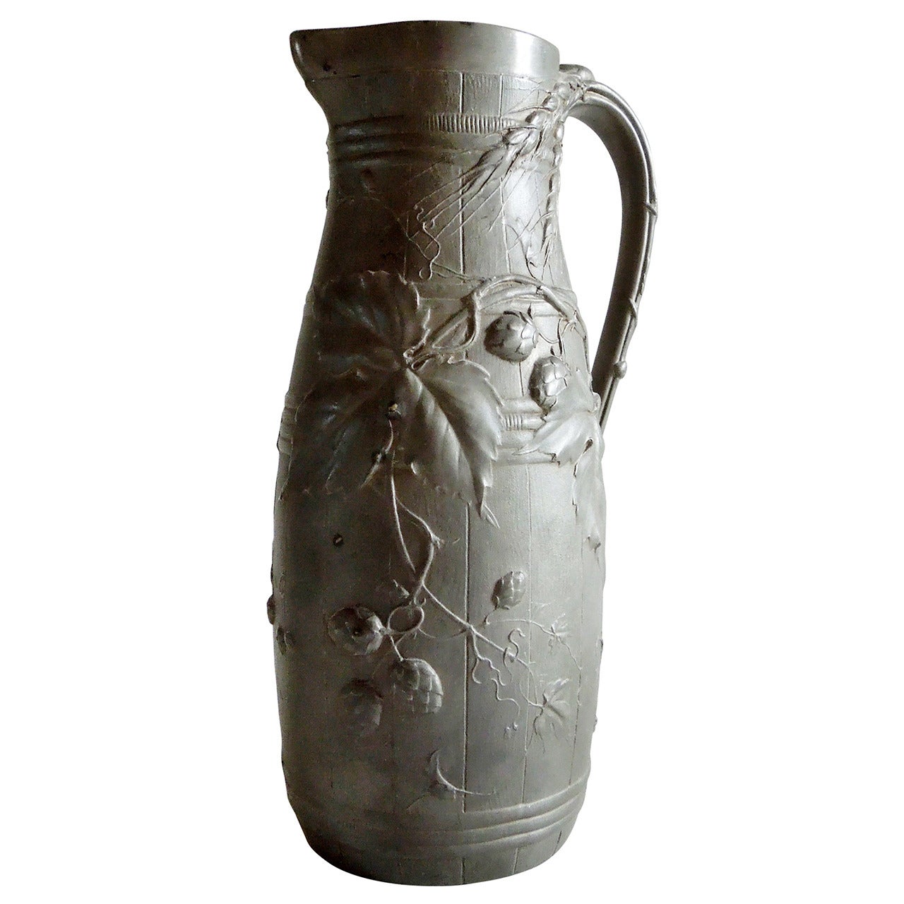 A French beer or water jug with naturalist decoration, Brateau For Sale