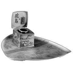 French Silver Japonisante Inkwell
