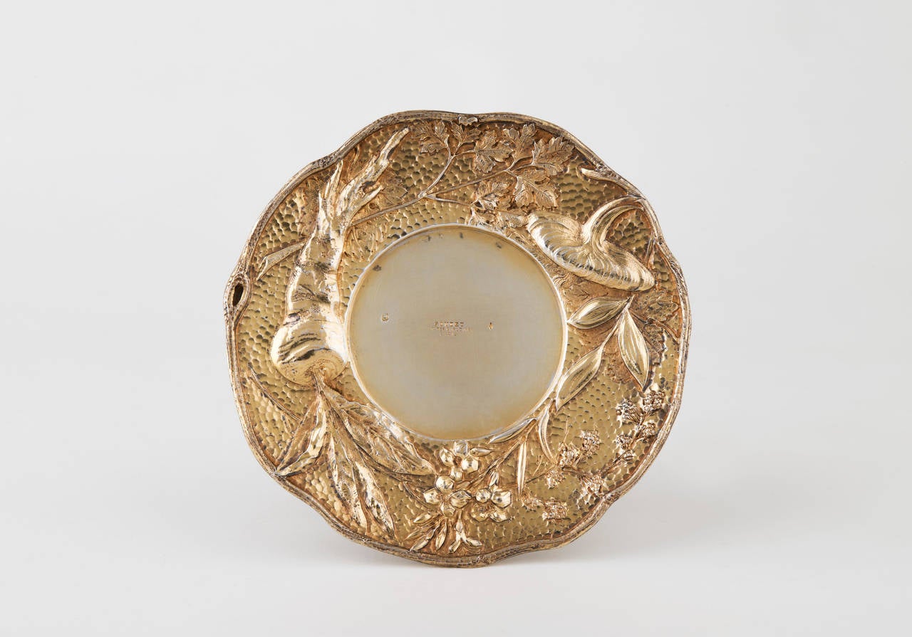 French Silver-Gilt Cup and Saucer with Naturalist Decoration In Good Condition In Paris, FR