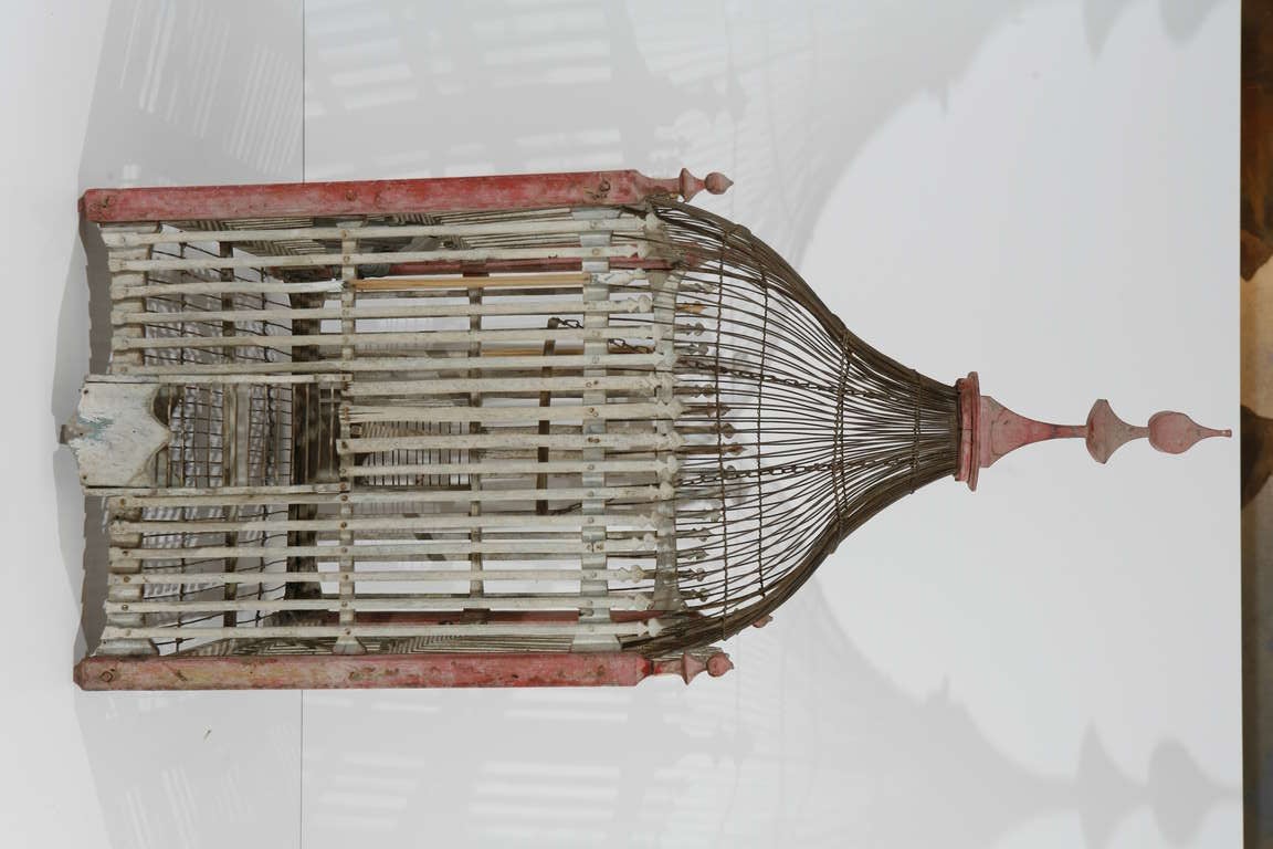 19th Century French Wood and Metal Wire Bird Cage In Excellent Condition In Los Angeles, CA