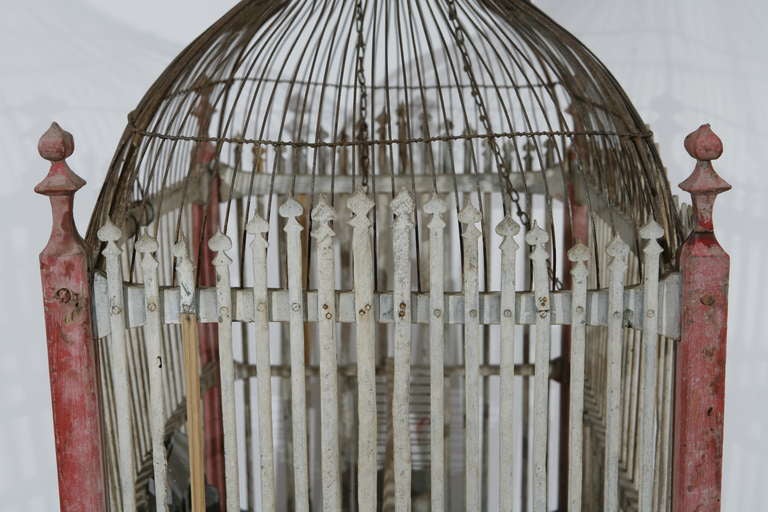19th Century French Wood and Metal Wire Bird Cage 1