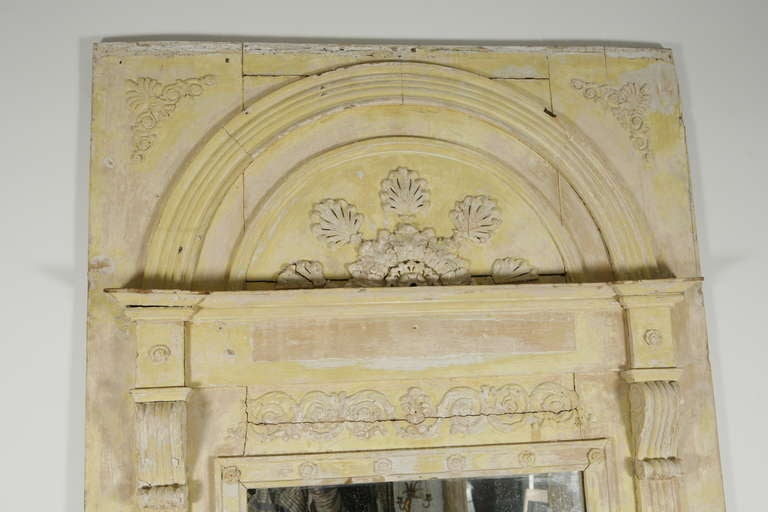 French 19th c. Yellow Painted Wood and Plaster Trumeau Mirror