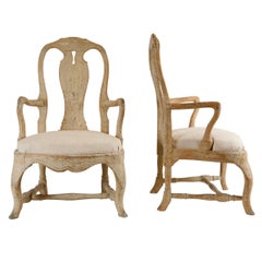19th c. Pair of Carved Wood Rococo Armchairs