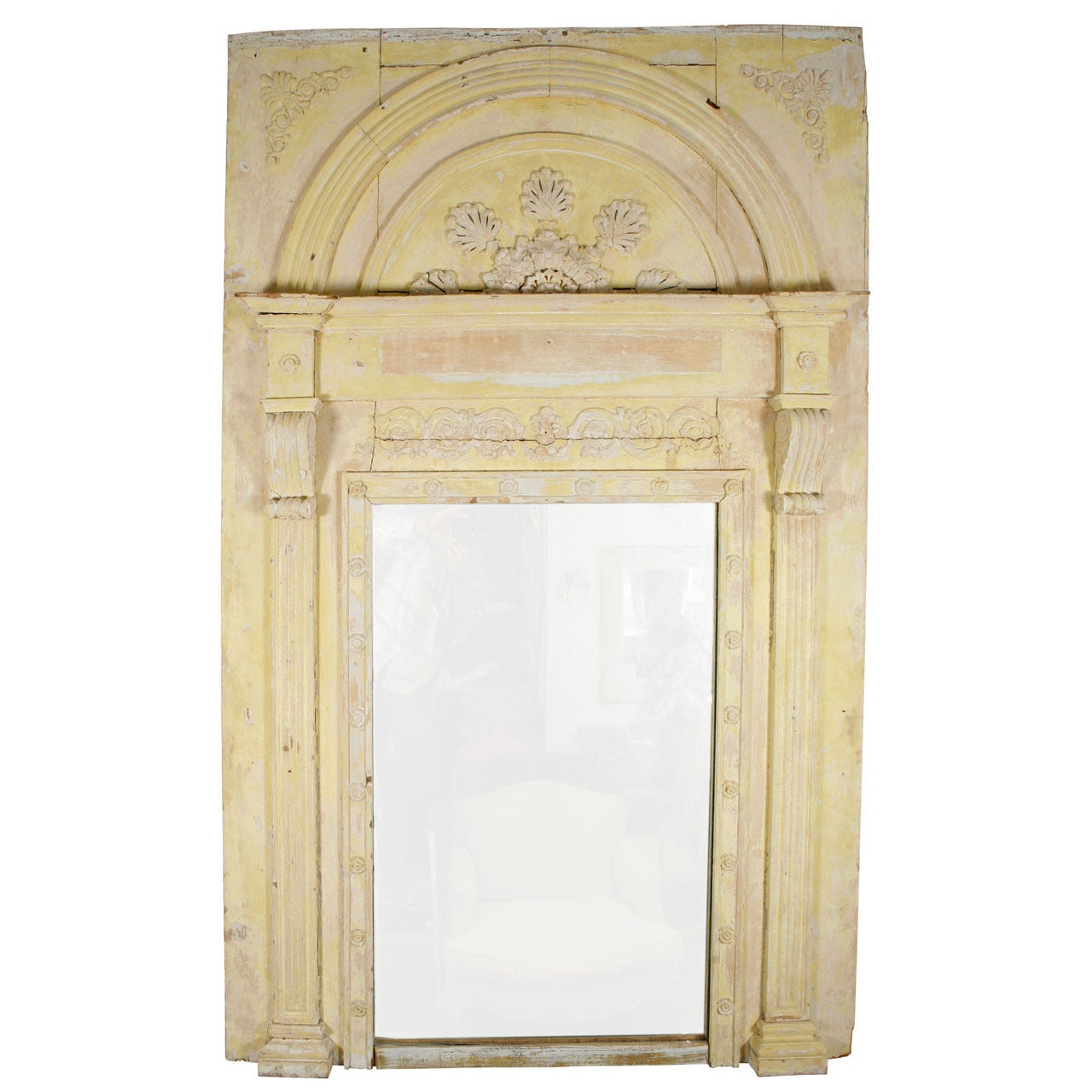 19th c. Yellow Painted Wood and Plaster Trumeau Mirror