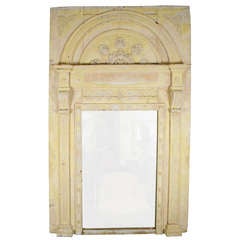 19th c. Yellow Painted Wood and Plaster Trumeau Mirror