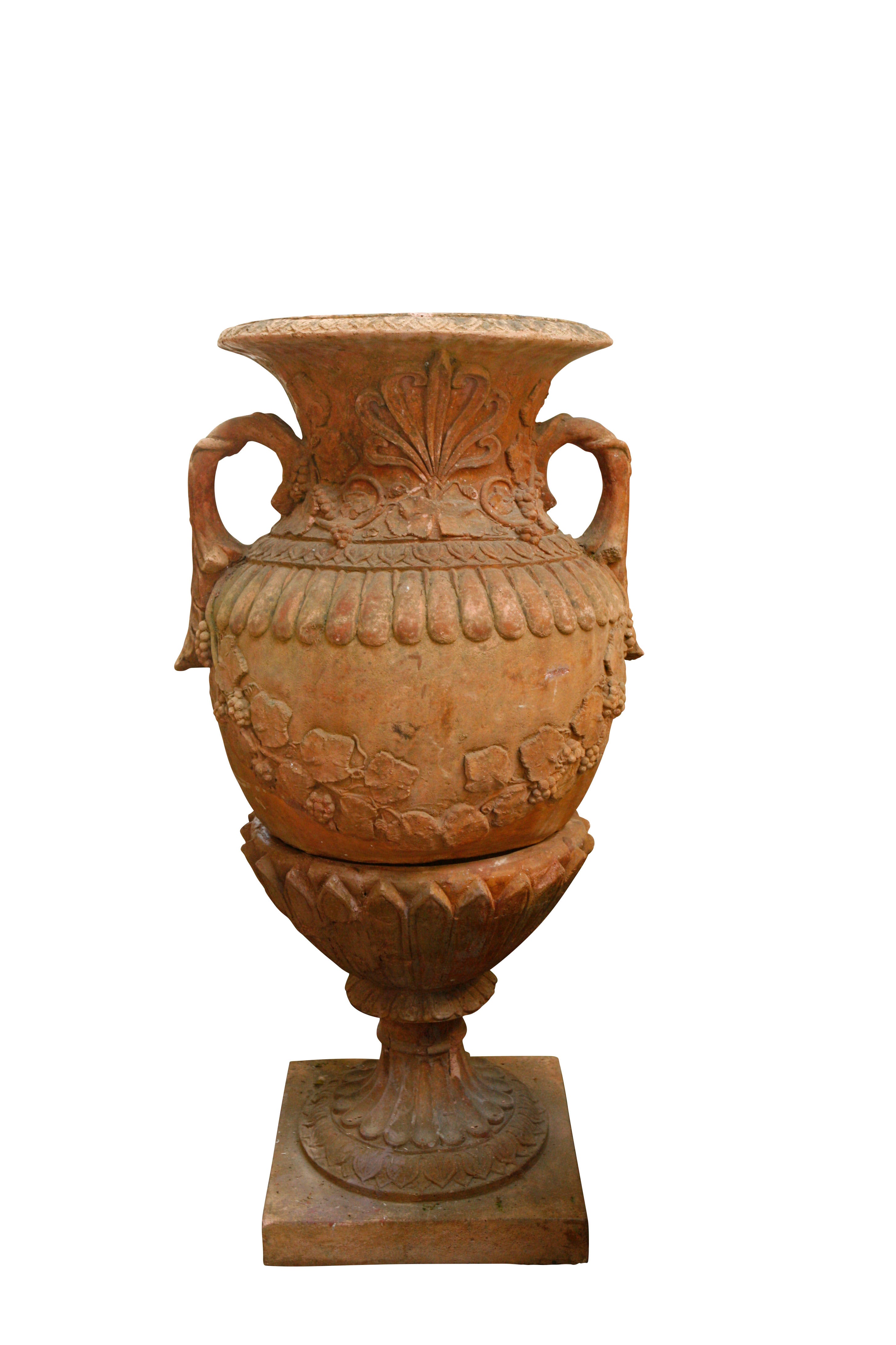 Red Terracotta Urn and Pedestal