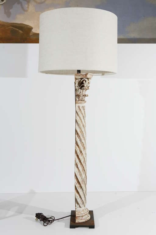 Wood Pair of Half Column Lamps