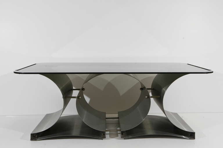 Metal coffee table with glass top designed by Francois Monnet

French, 1950