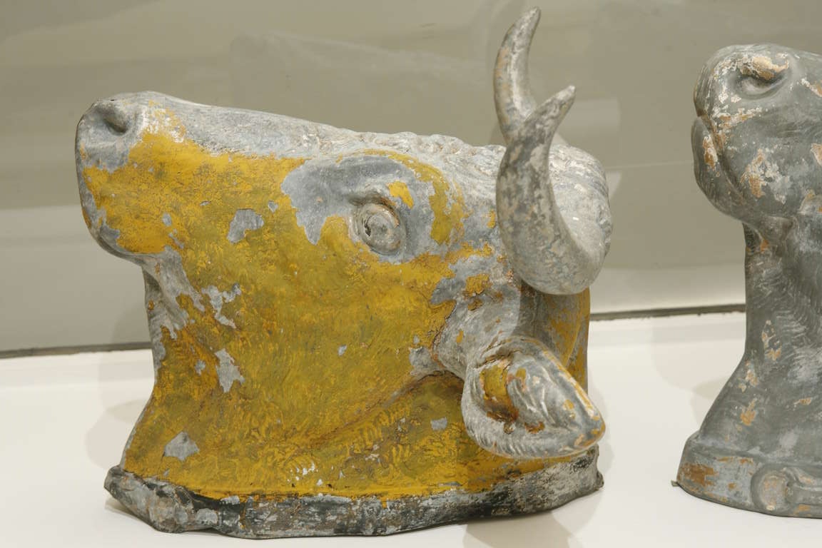 Zinc Pair of 19th Century, French Tetes de Taureau Bull Heads