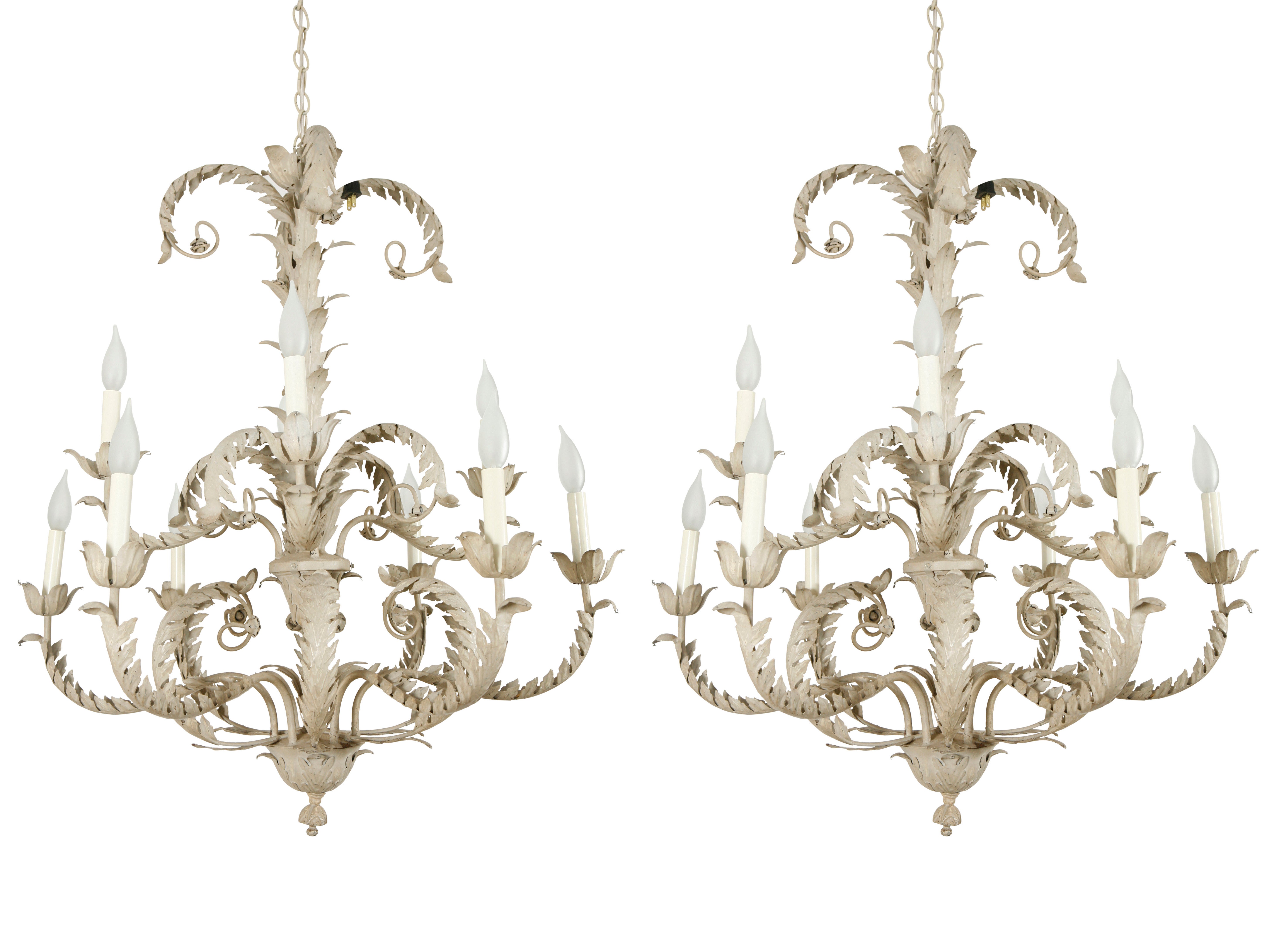 Pair of Tole Metal Chandeliers