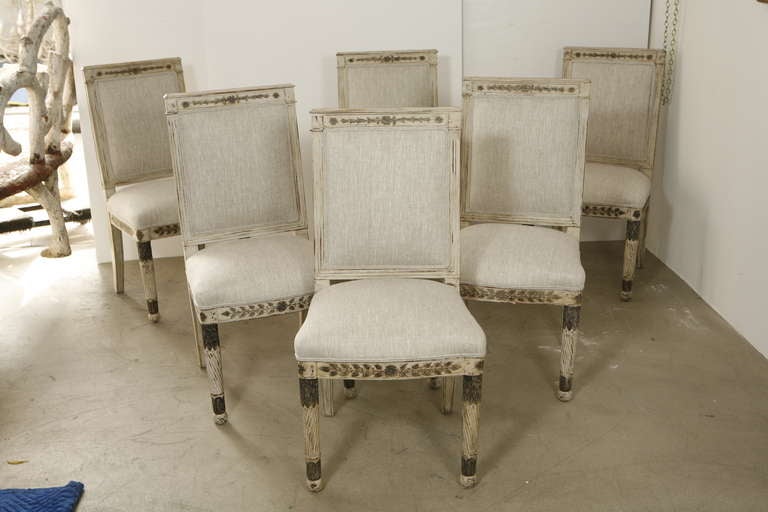 A set of Six White-Painted, carver wood Empire Style Dining Chairs
Heavy, Solid wood construction - Sturdy and Elegant High-Back Dining set

French, late 19th century