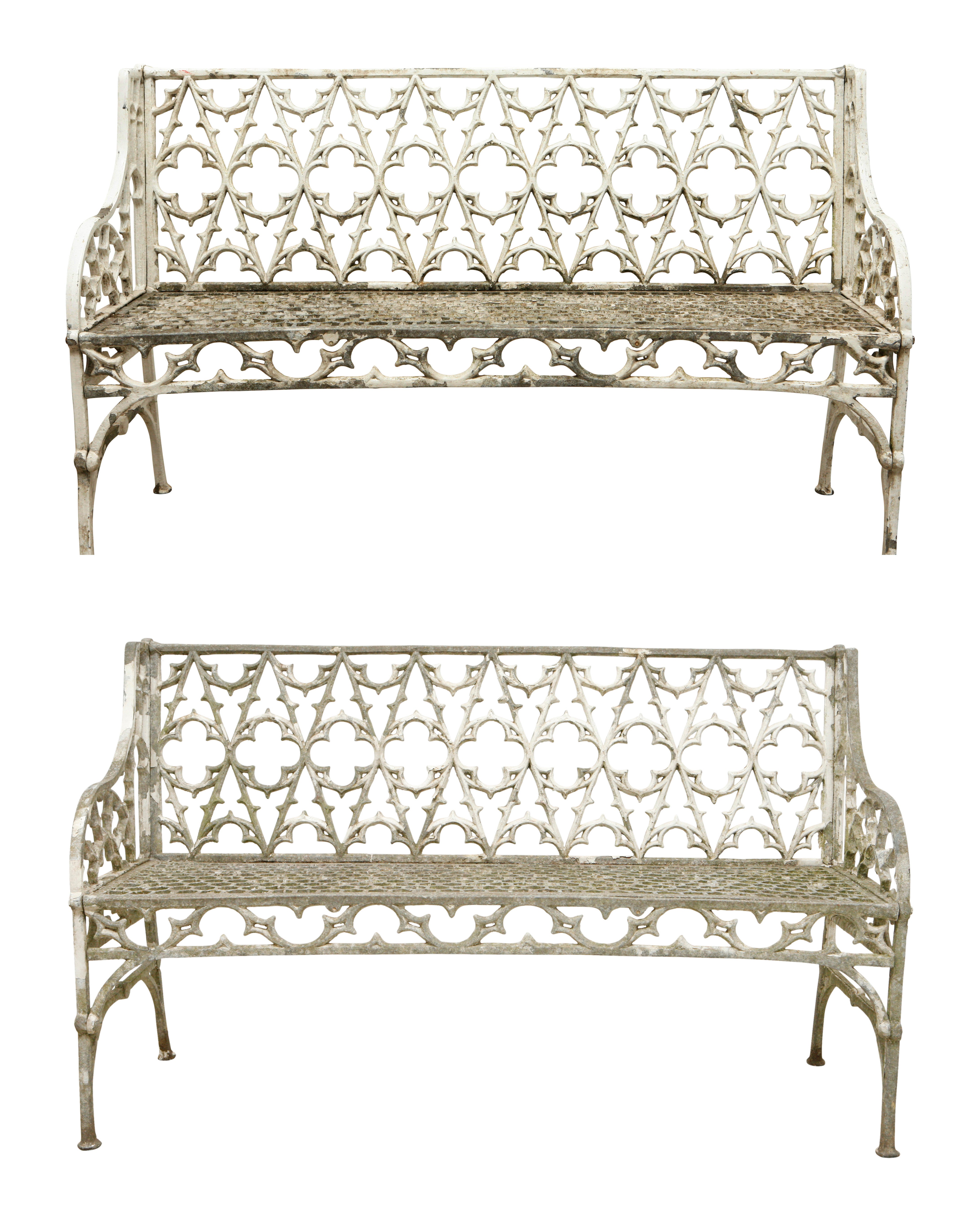 Pair of Neo-Gothic English Garden Benches