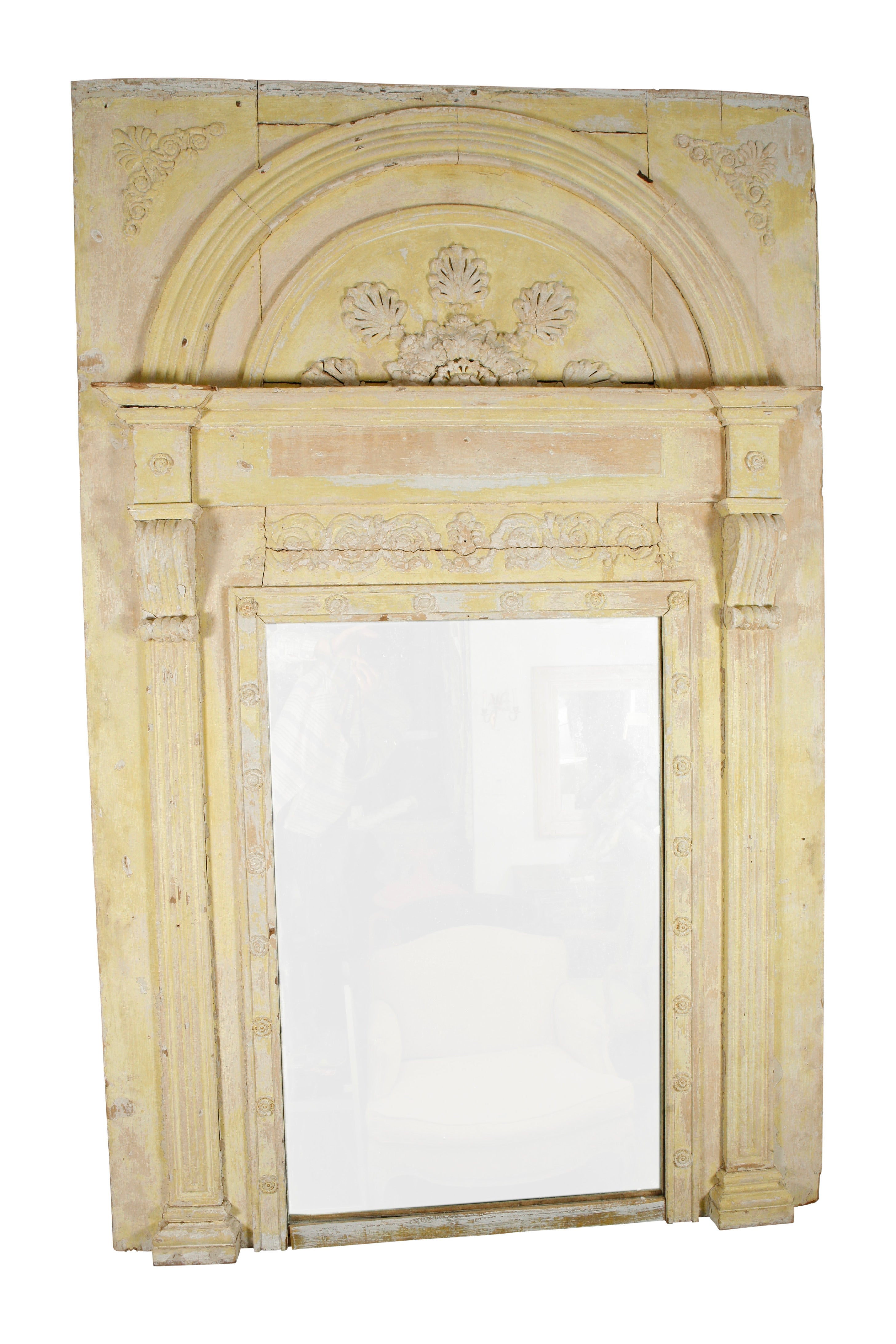 Large French Yellow Trumeau Mirror