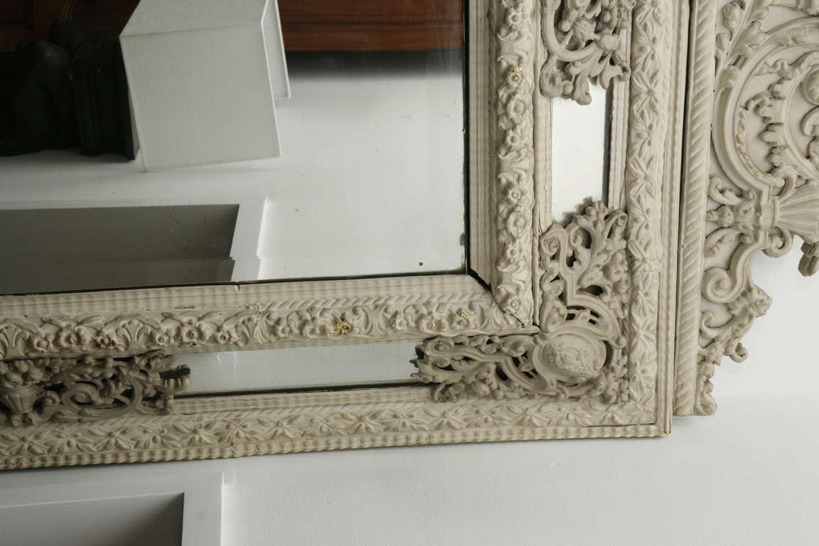 19th Century White Painted Metal Mirror