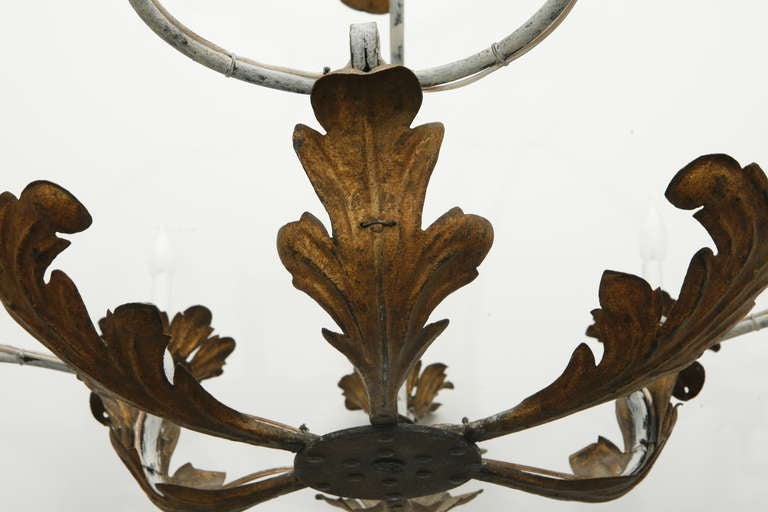Wrought Iron Gilt Tole Chandelier In Distressed Condition In Los Angeles, CA