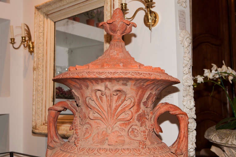 French Pair of Large Red Terracotta Urns
