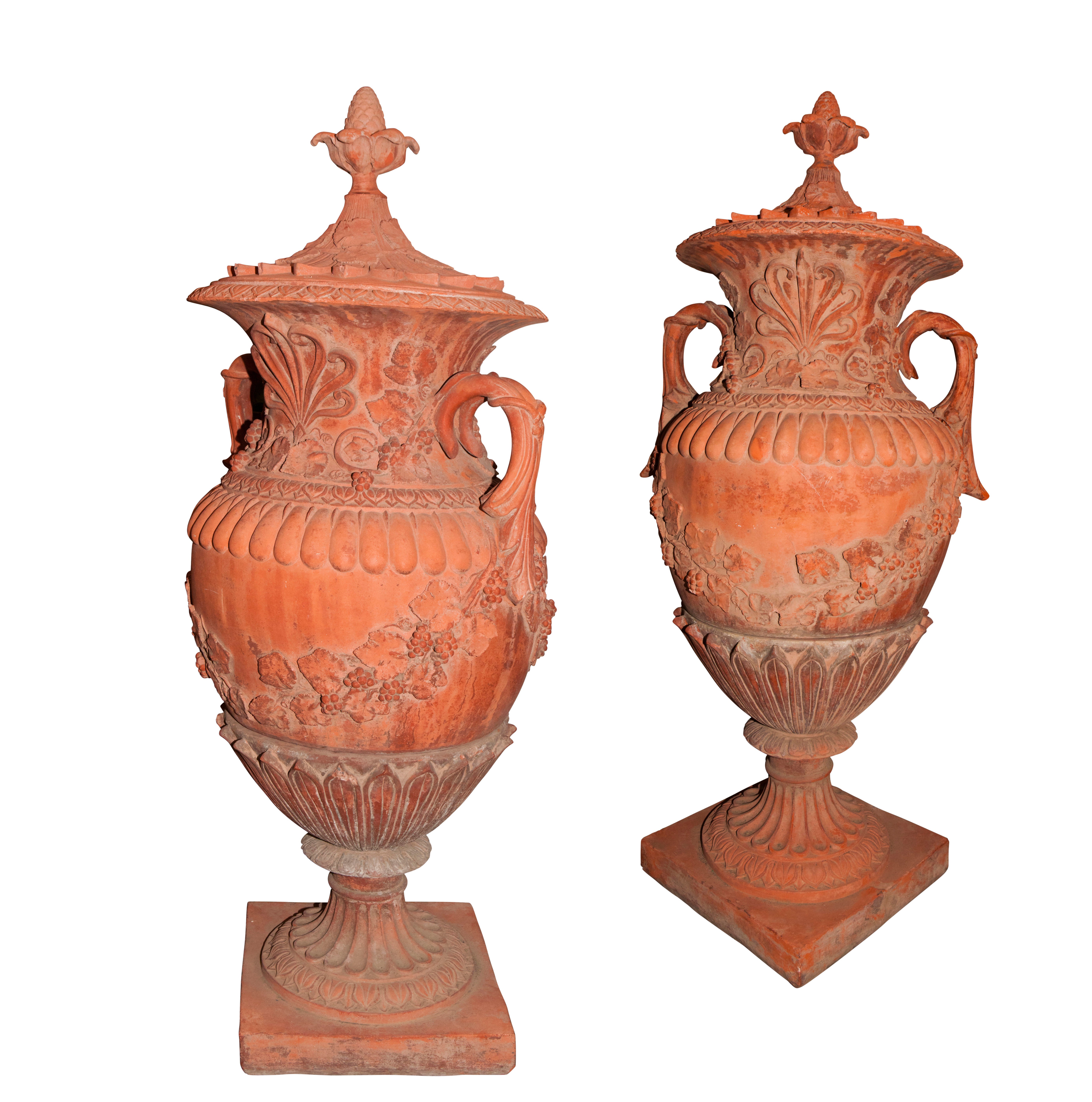 Pair of Large Red Terracotta Urns