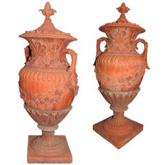 Pair of Large Red Terracotta Urns