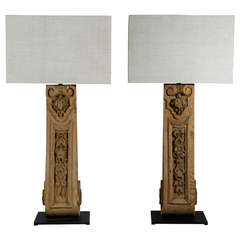 Pair of Table Lamps of 19th c. French Wood Architectural Elements 10