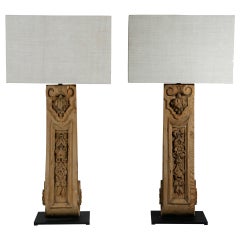 Antique Pair of Table Lamps of 19th c. French Wood Architectural Elements