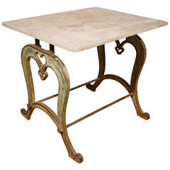Cast Iron Table Base with Heart Detail and Original Carrarra Marble Top