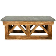 Large Wooden Console Table with a Thick Slate Top