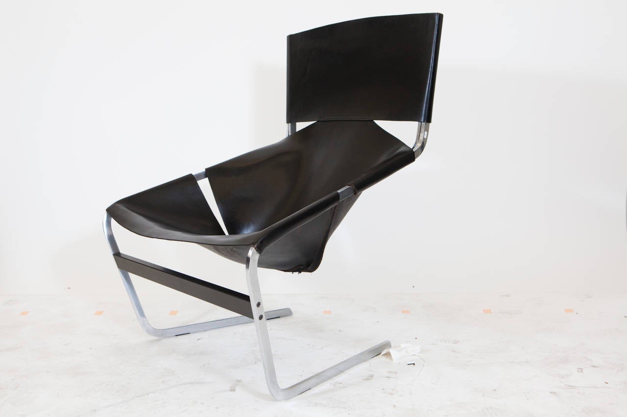 French Pierre Paulin Leather Lounge Chair For Sale