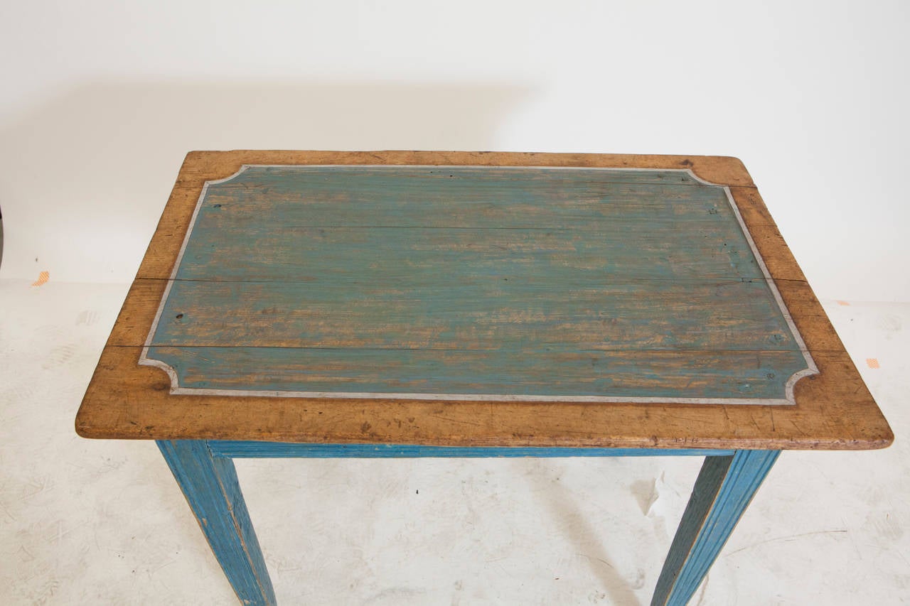 Wood Light Blue Painted Gustavian Side Table