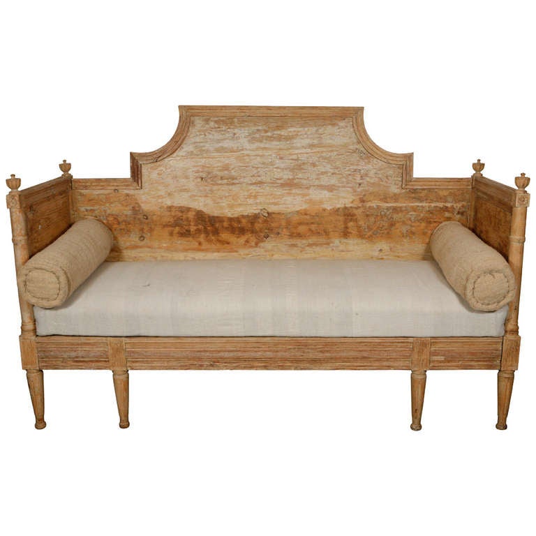 Gustavian Daybed Bench with Distressed Original Wood at 1stDibs
