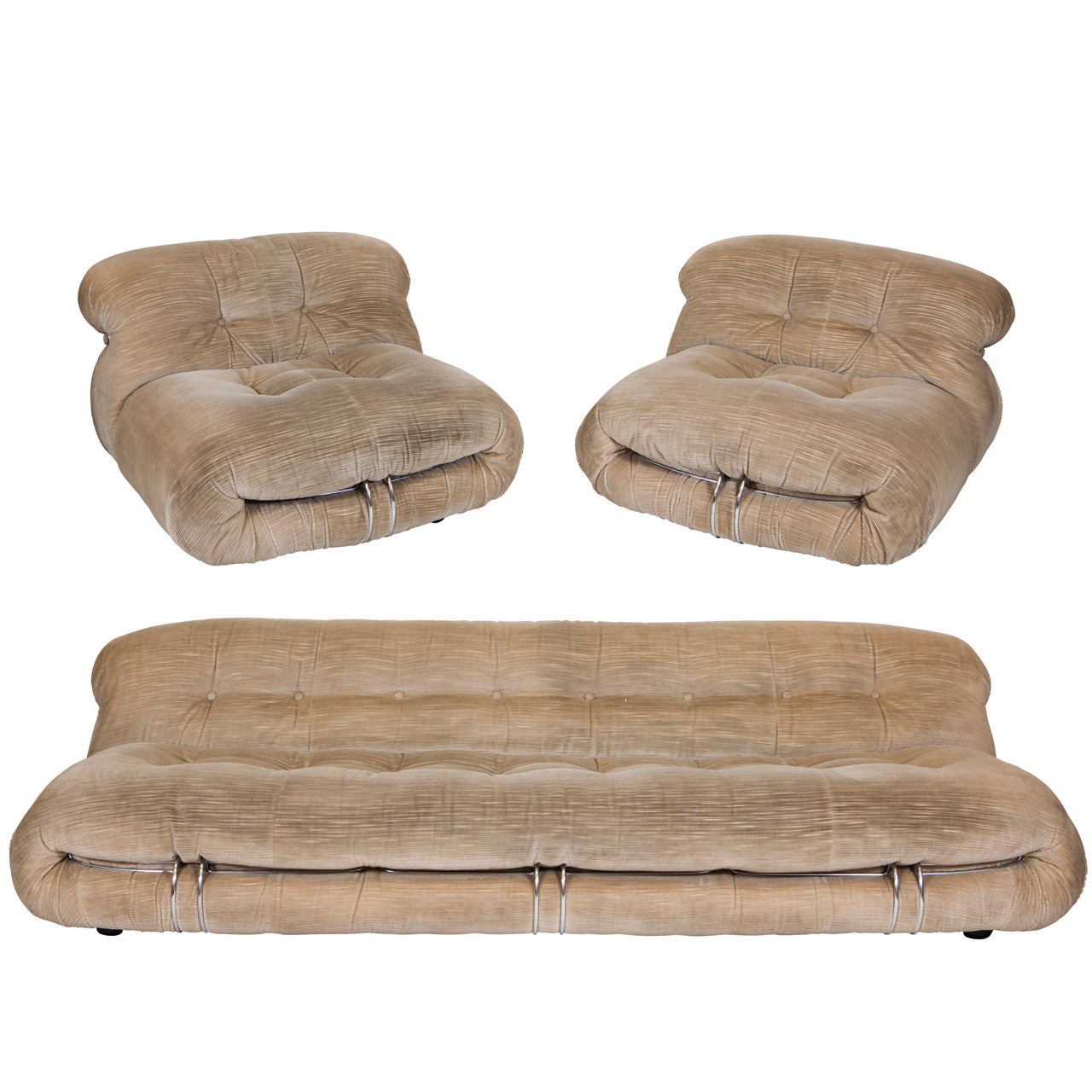 Soriana Three-Seat Sofa and Pair of Lounge Chairs by Afra & Tobia Scarpa