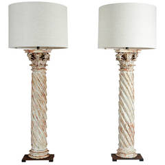 Antique Pair of Half Column Lamps