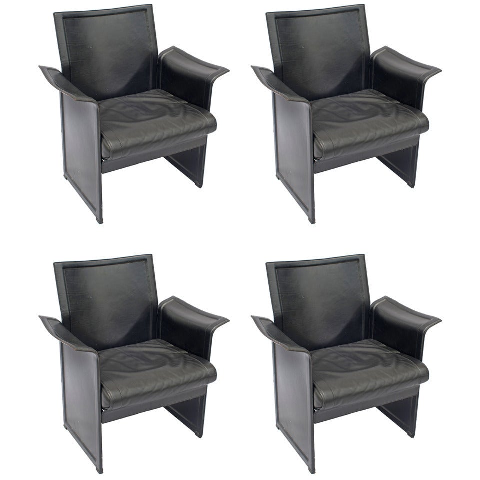 Korium Black Leather Armchairs For Sale