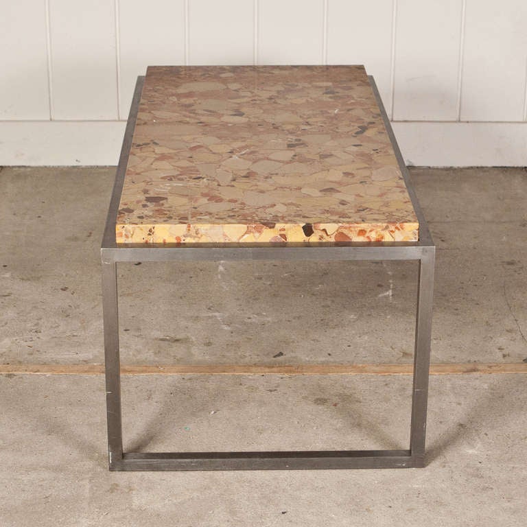 Revival Breche d'Alep Marble Coffee Table with a Cold Rolled Steel Base