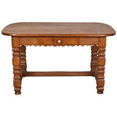 Belgian Oak Cottage Table with Center Drawer