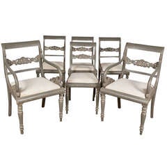 Antique Set of 6 Mahogany Painted 19th Century Chairs, France,